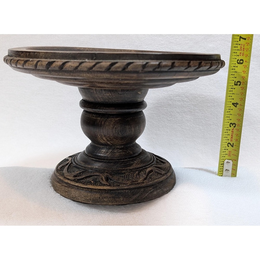 Fitz and Floyd Hand-Carved Wooden Serving Pedestal Cake Stand Decorative 6.75" - Picture 10 of 11
